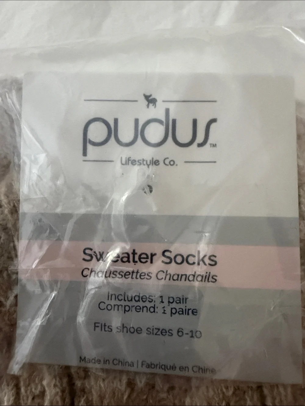 Pudus Ribbed Sweater Socks in Beige - NWT
